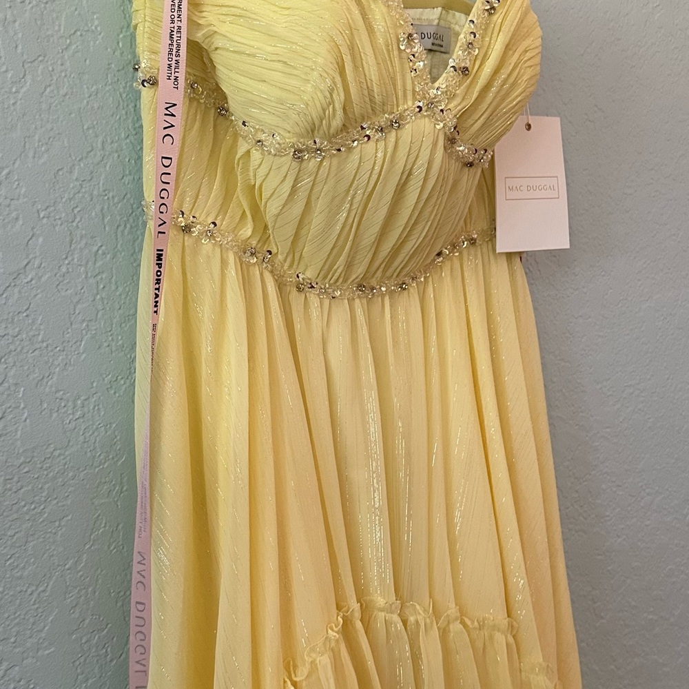 Mac Duggal Lemon Gown with Sparkling Accents - Picture 4 of 11
